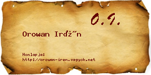 Orowan Irén névjegykártya